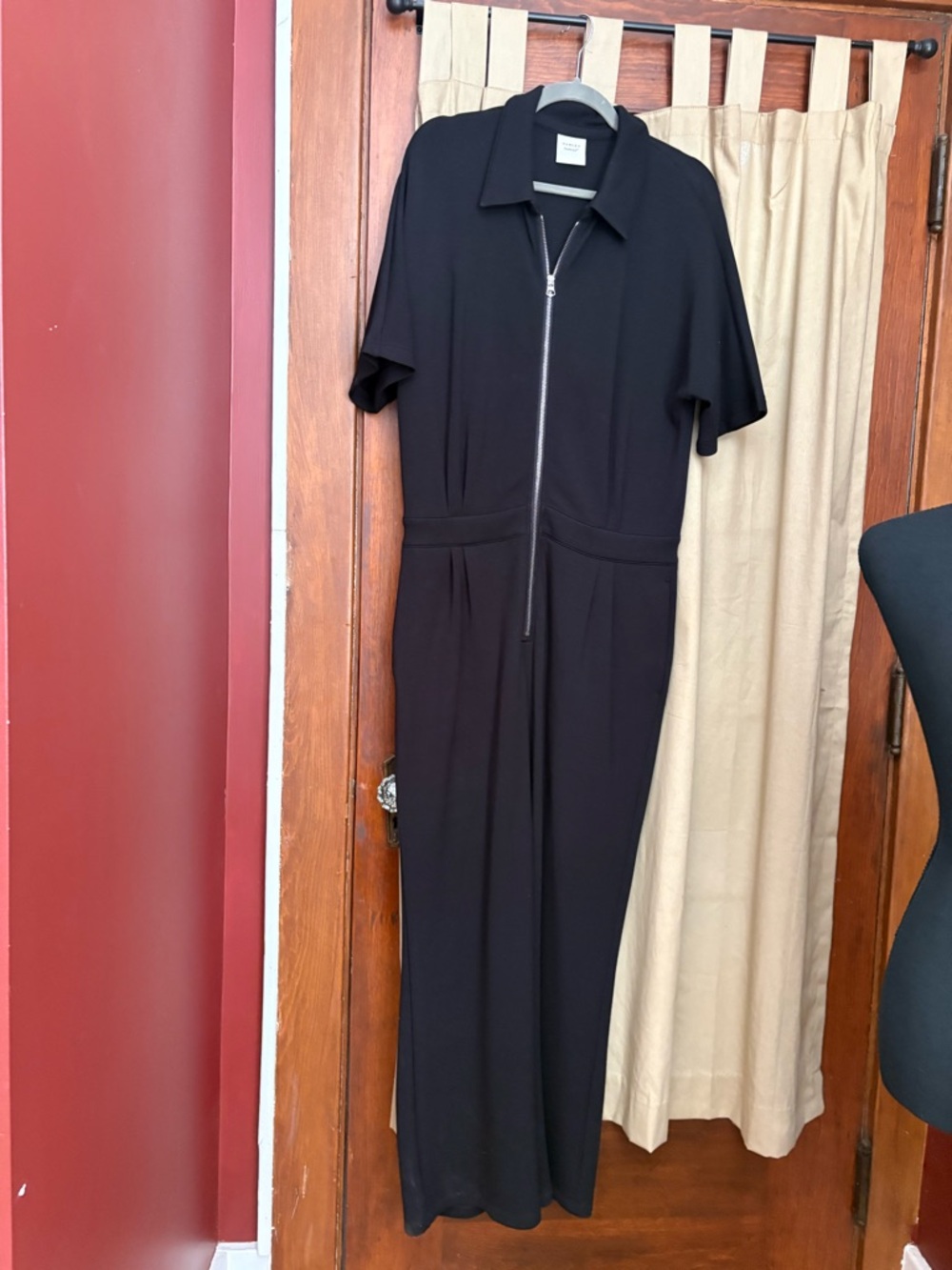 Varley Black Zip-Front Short Sleeve Jumpsuit